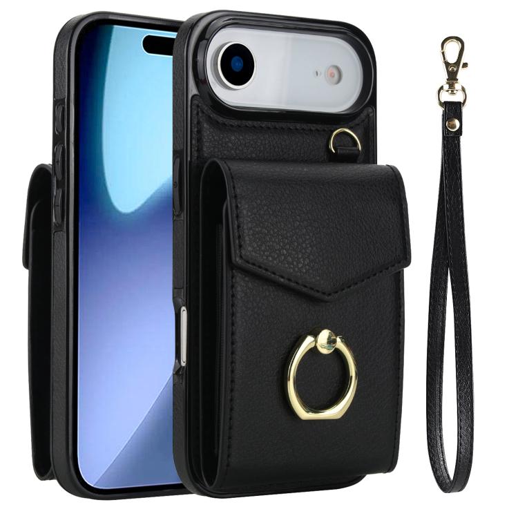 For iPhone Air Ring Holder RFID Card Slot Phone Case(Black)