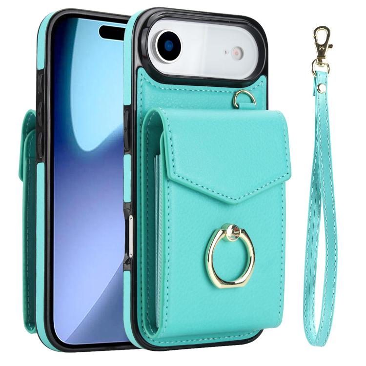 For iPhone Air Ring Holder RFID Card Slot Phone Case(Mint Green)