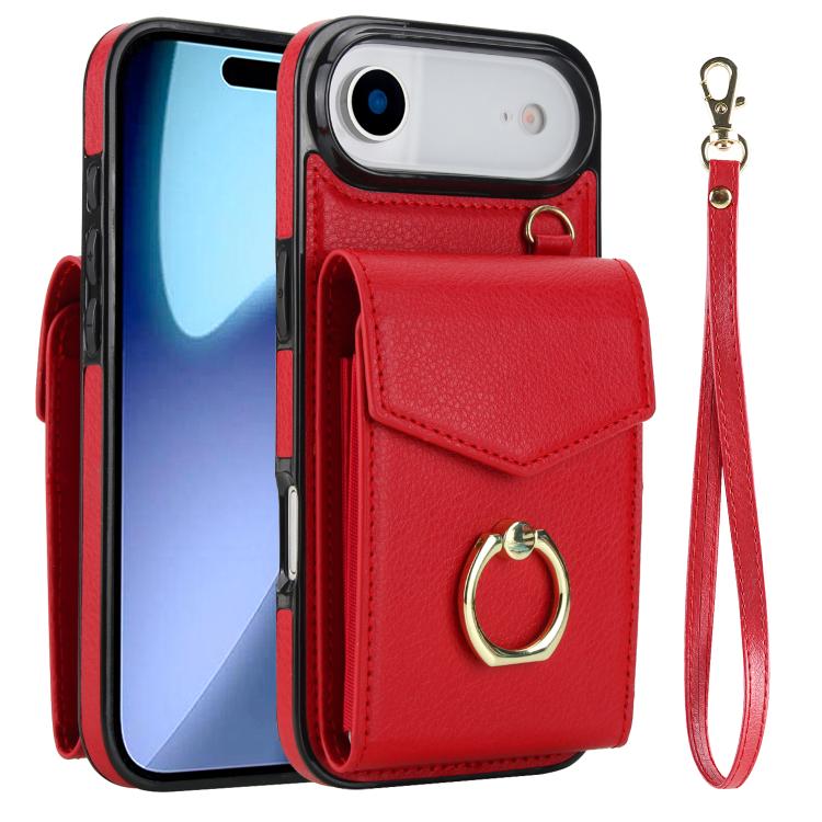 For iPhone Air Ring Holder RFID Card Slot Phone Case(Red)