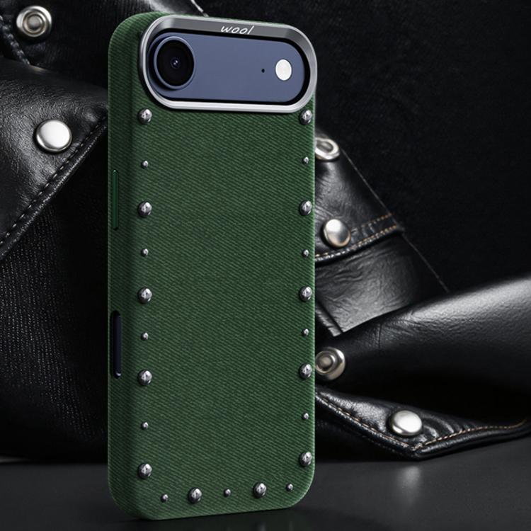 For iPhone Air Rivet Series Denim Texture Full Coverage Magnetic Phone Case(Dark Green)