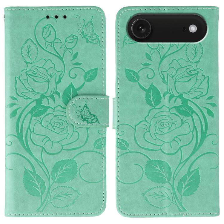 For iPhone Air Rose Butterfly Embossed Leather Phone Case(Green)