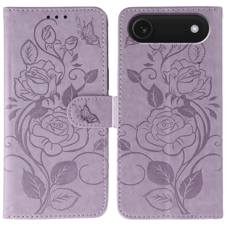 For iPhone Air Rose Butterfly Embossed Leather Phone Case(Purple)