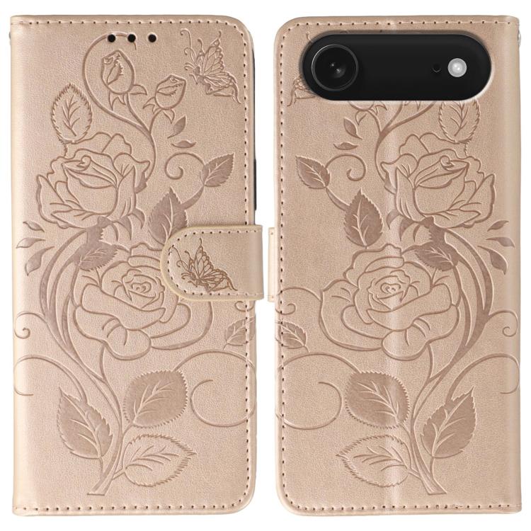 For iPhone Air Rose Butterfly Embossed Leather Phone Case(Rose Gold)