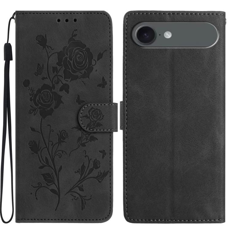 For iPhone Air Rose Flower Embossing Pattern Leather Phone Case(Black)