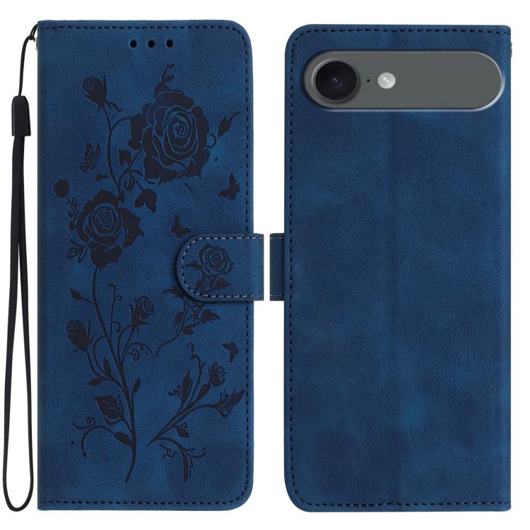 For iPhone Air Rose Flower Embossing Pattern Leather Phone Case(Dark Blue)