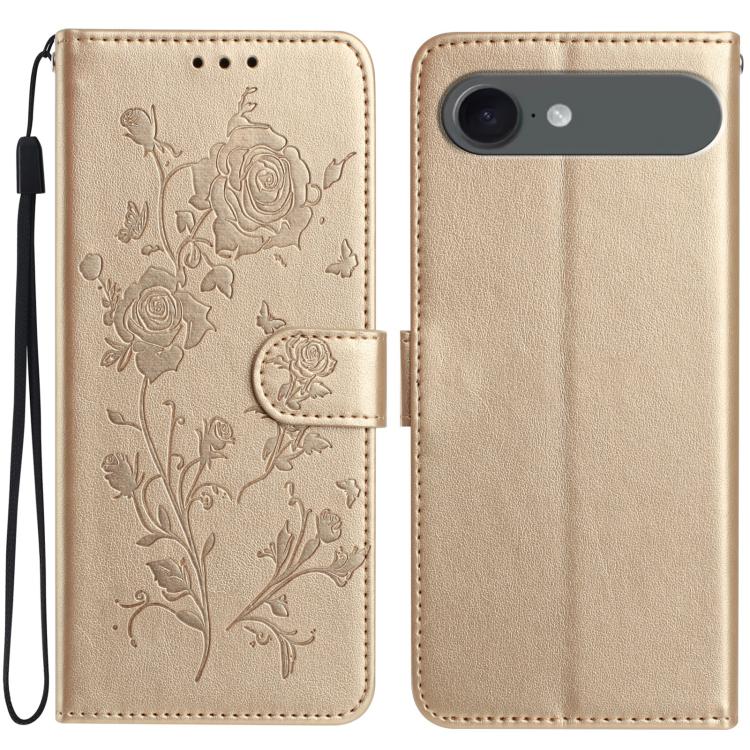 For iPhone Air Rose Flower Embossing Pattern Leather Phone Case(Gold)