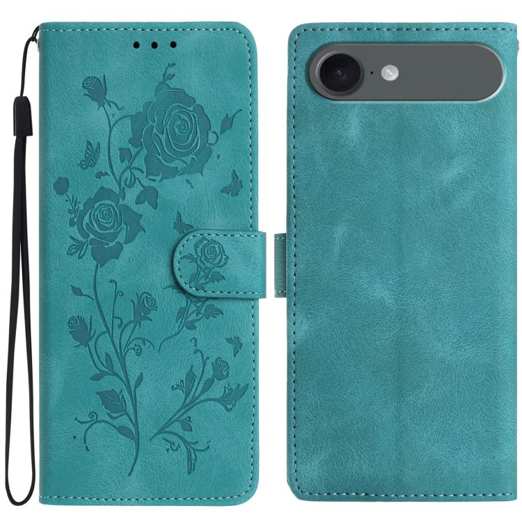 For iPhone Air Rose Flower Embossing Pattern Leather Phone Case(Green)