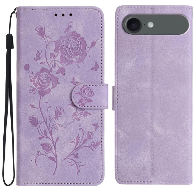 For iPhone Air Rose Flower Embossing Pattern Leather Phone Case(Light Purple)