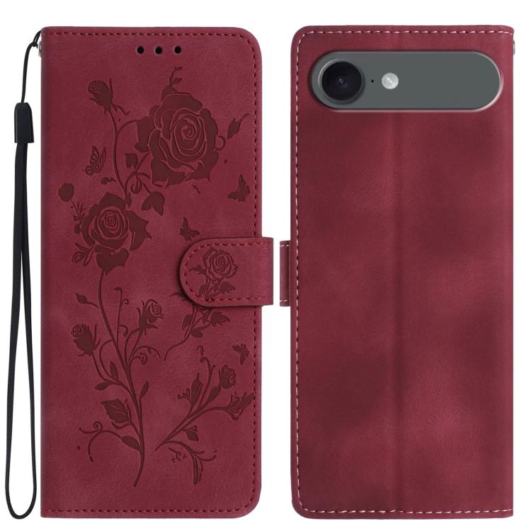 For iPhone Air Rose Flower Embossing Pattern Leather Phone Case(Red)