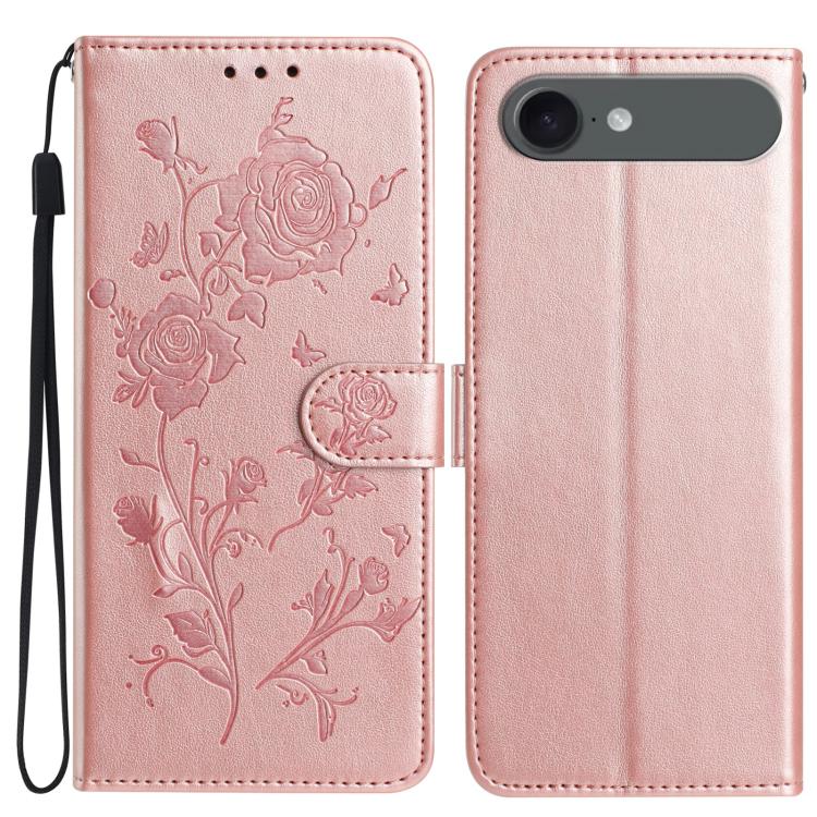 For iPhone Air Rose Flower Embossing Pattern Leather Phone Case(Rose Gold)