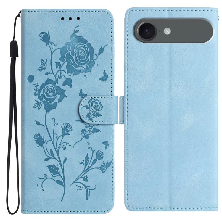 For iPhone Air Rose Flower Embossing Pattern Leather Phone Case(Sky Blue)