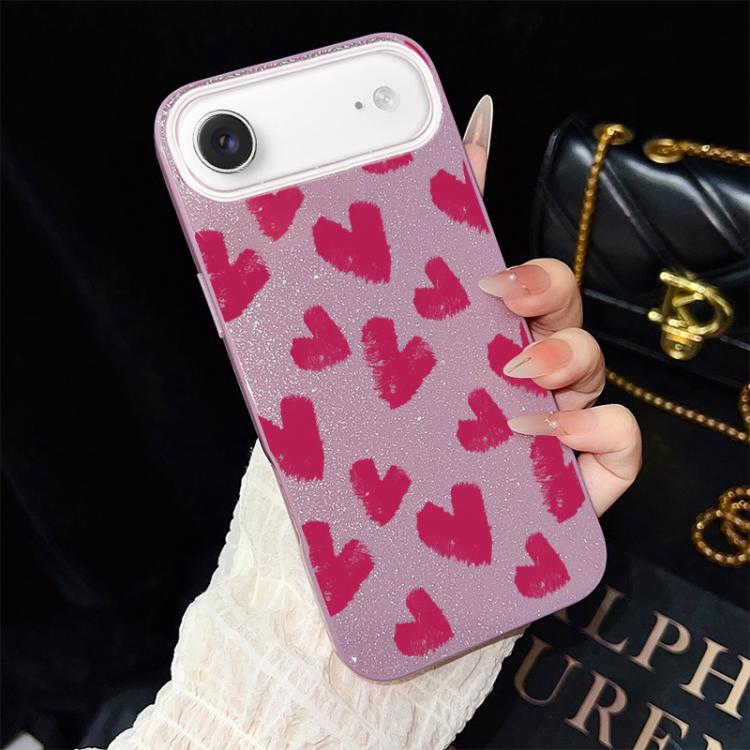 For iPhone Air Rose Red Hearts Pattern IMD Glitter PC Hybrid TPU Phone Case(Purple)