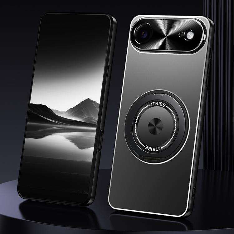 For iPhone Air Rotating Holder Frosted Metal Phone Case(Black)