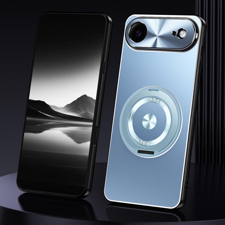 For iPhone Air Rotating Holder Frosted Metal Phone Case(Blue)