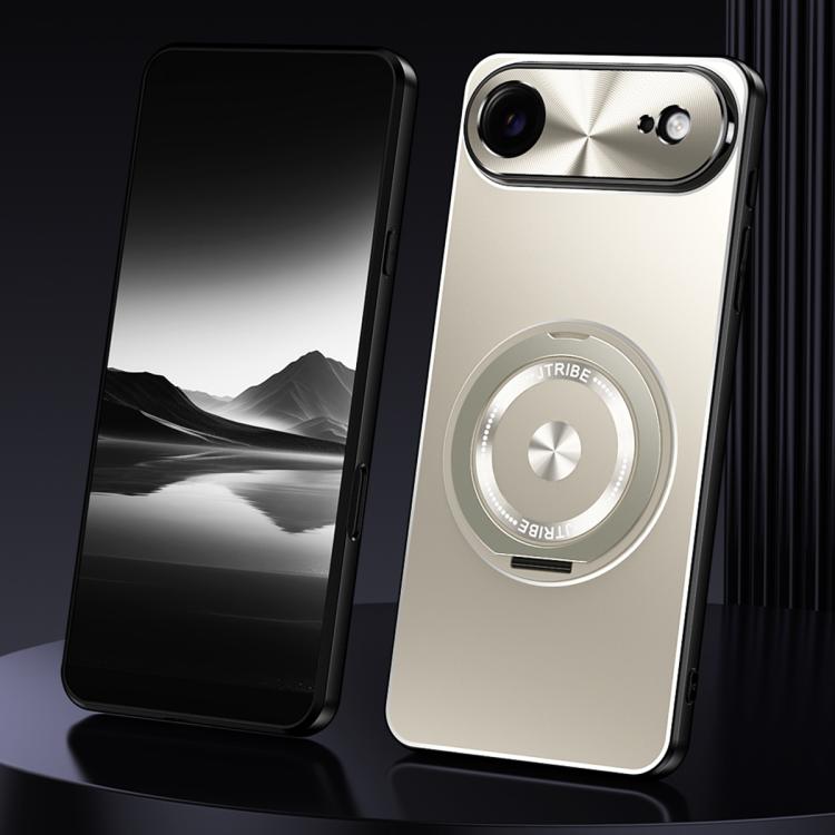 For iPhone Air Rotating Holder Frosted Metal Phone Case(Titanium)