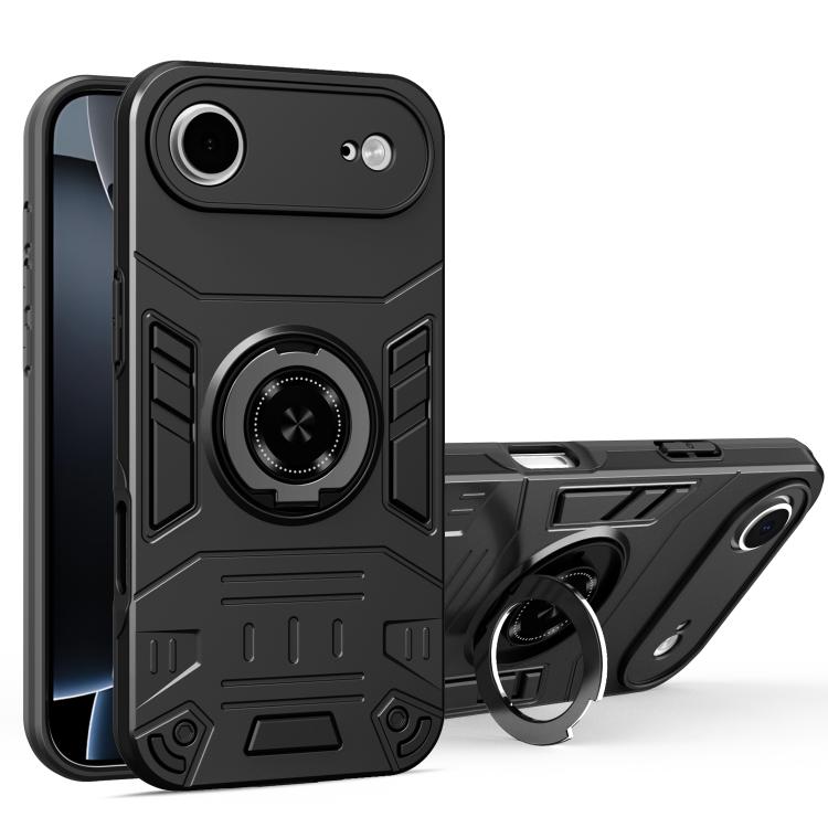 For iPhone Air Rotating Holder TPU Hybrid PC Phone Case(Black)