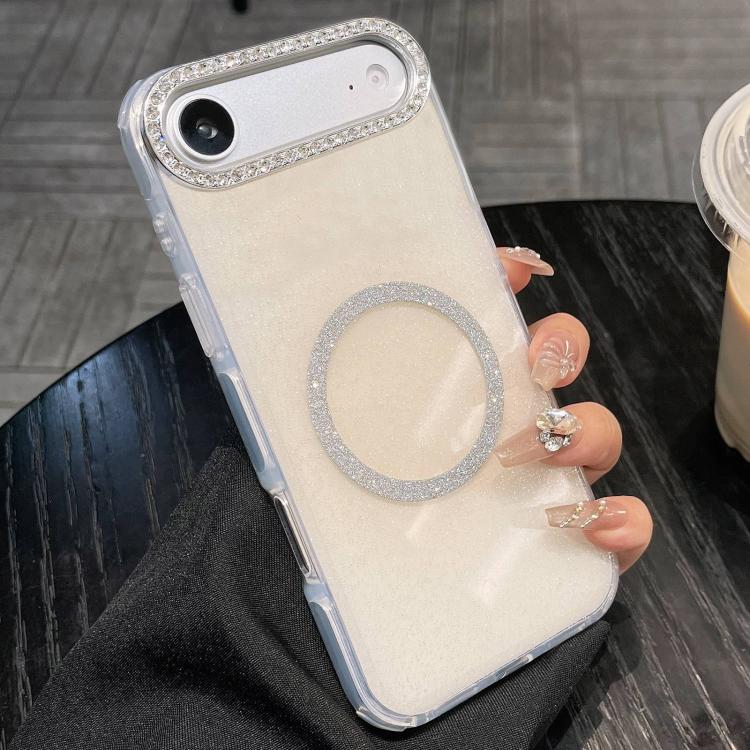 For iPhone Air Rounded Edge Semi-transparent Glitter MagSafe Phone Case(Beige)