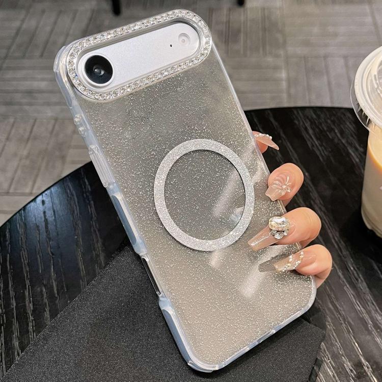 For iPhone Air Rounded Edge Semi-transparent Glitter MagSafe Phone Case(Black)