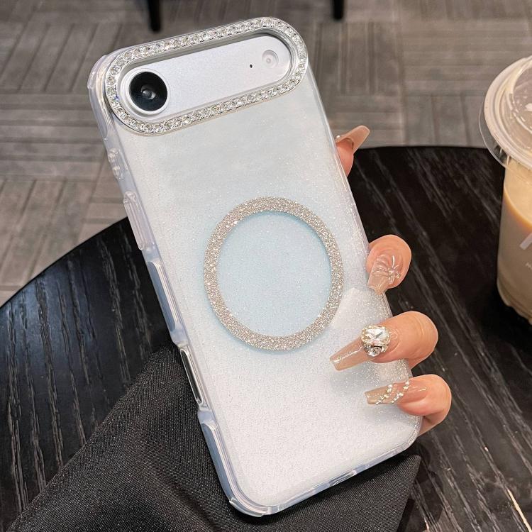 For iPhone Air Rounded Edge Semi-transparent Glitter MagSafe Phone Case(Blue)