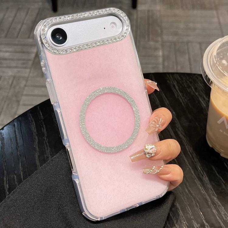 For iPhone Air Rounded Edge Semi-transparent Glitter MagSafe Phone Case(Pink)