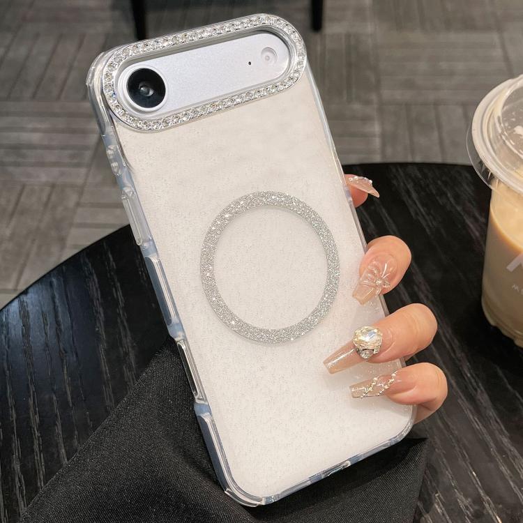 For iPhone Air Rounded Edge Semi-transparent Glitter MagSafe Phone Case(White)