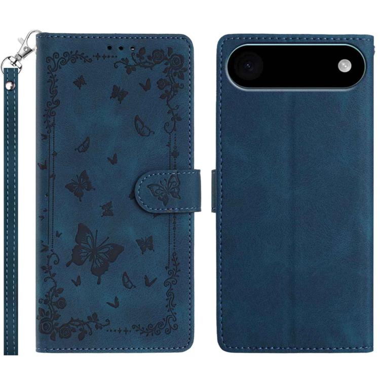 For iPhone Air Secret Garden Butterfly Pattern Leather Phone Case(Dark Blue)