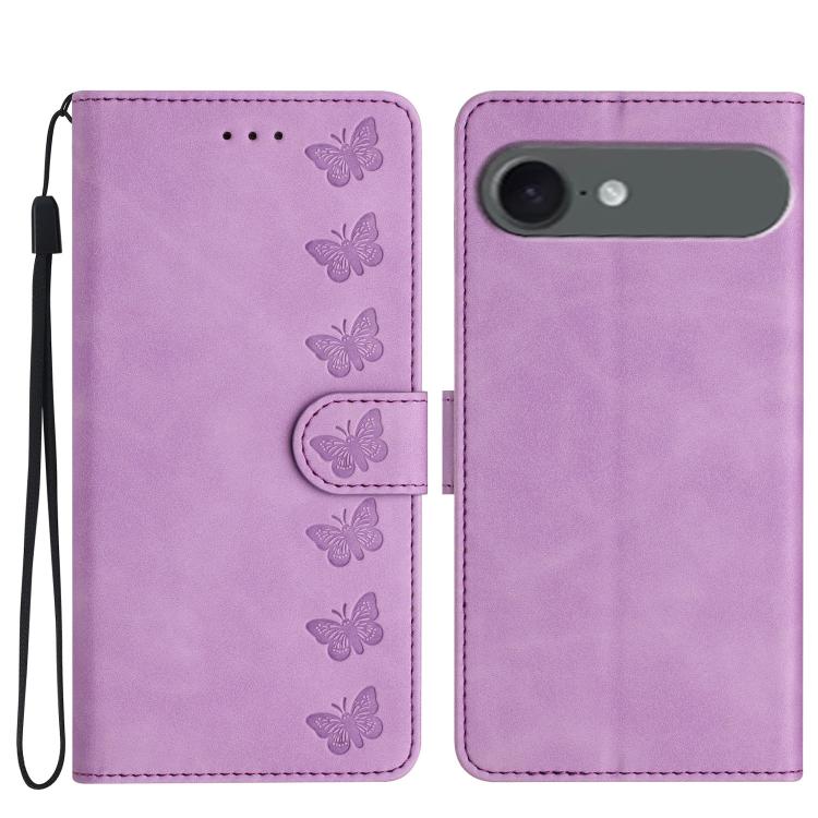For iPhone Air Seven Butterflies Embossed Leather Phone Case(Purple)