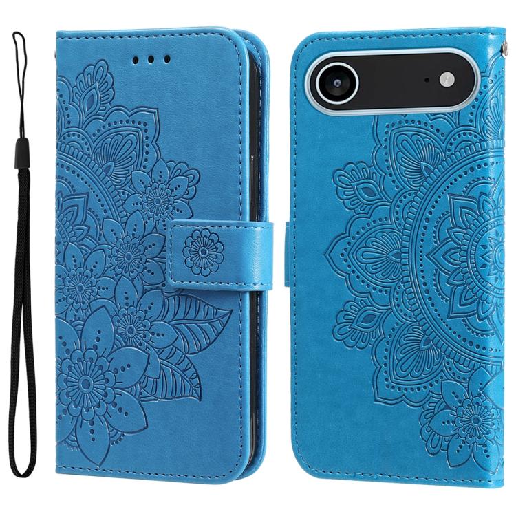 For iPhone Air Seven-petal Flowers Embossing Leather Phone Case(Blue)