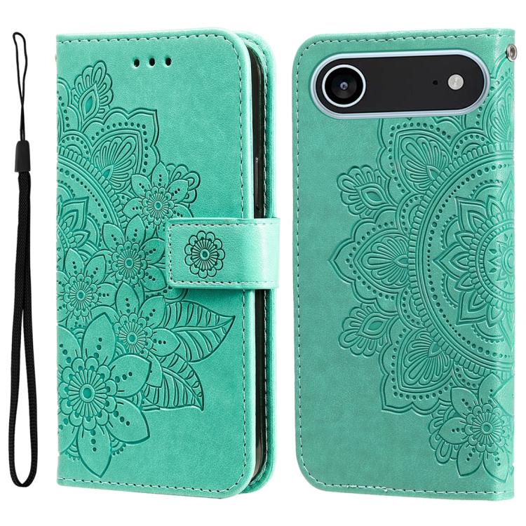 For iPhone Air Seven-petal Flowers Embossing Leather Phone Case(Green)