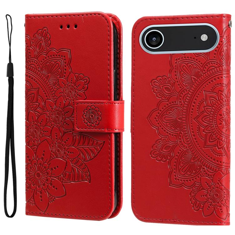 For iPhone Air Seven-petal Flowers Embossing Leather Phone Case(Red)