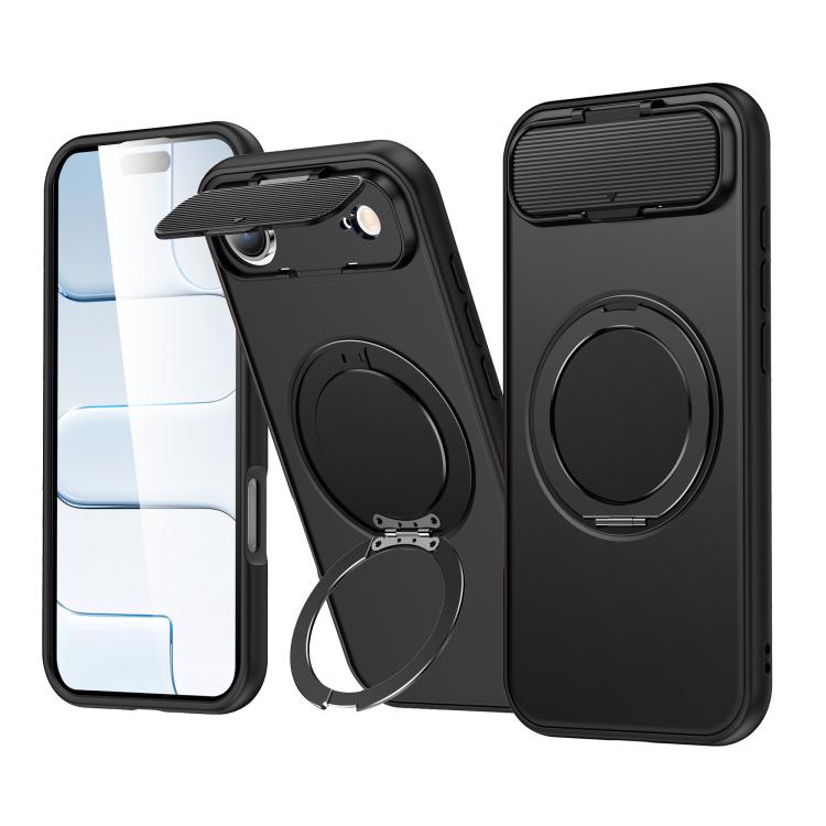 For iPhone Air ShellGod Magnetic Rotation Holder Lens Shield PC TPU Hybrid Phone Case(Black)