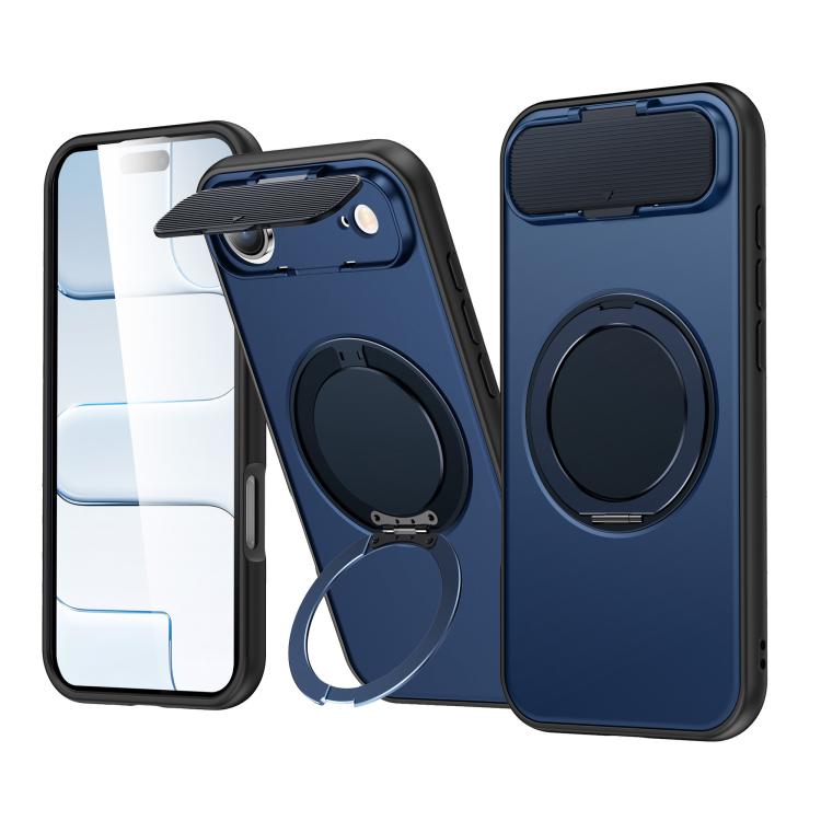 For iPhone Air ShellGod Magnetic Rotation Holder Lens Shield PC TPU Hybrid Phone Case(Blue)