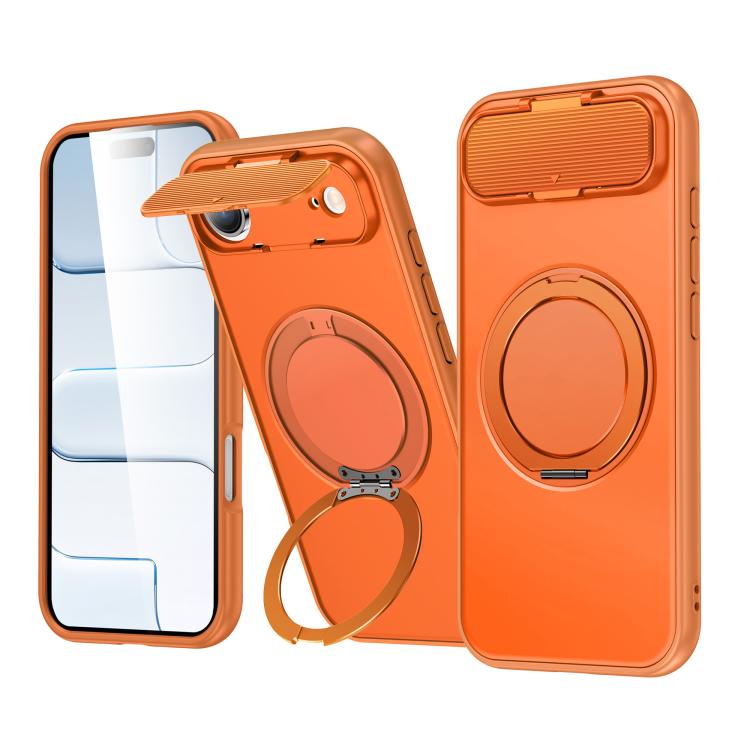 For iPhone Air ShellGod Magnetic Rotation Holder Lens Shield PC TPU Hybrid Phone Case(Orange)