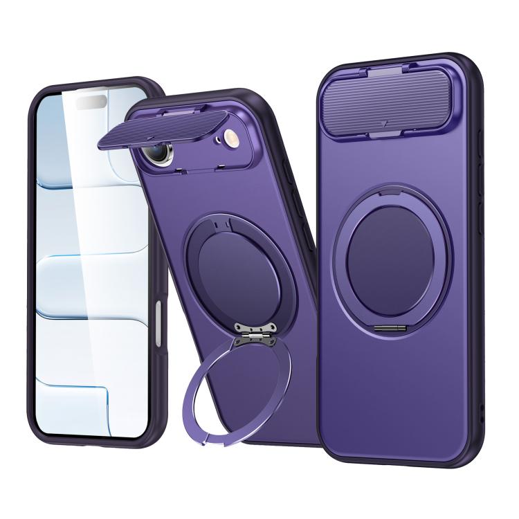 For iPhone Air ShellGod Magnetic Rotation Holder Lens Shield PC TPU Hybrid Phone Case(Purple)