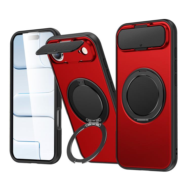 For iPhone Air ShellGod Magnetic Rotation Holder Lens Shield PC TPU Hybrid Phone Case(Red)