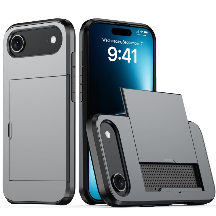 For iPhone Air Shockproof Armor Phone Case with Card Slot(Grey)