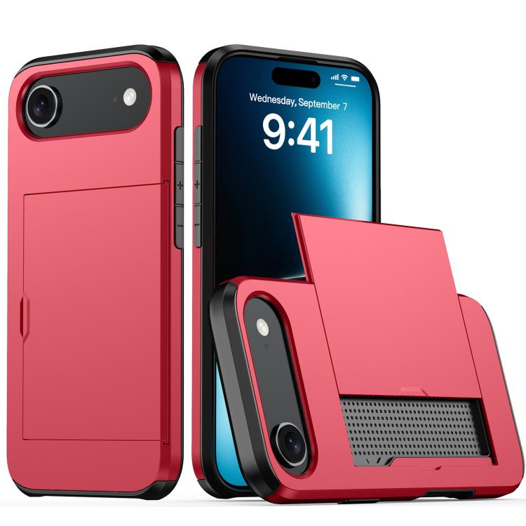 For iPhone Air Shockproof Armor Phone Case with Card Slot(Red)