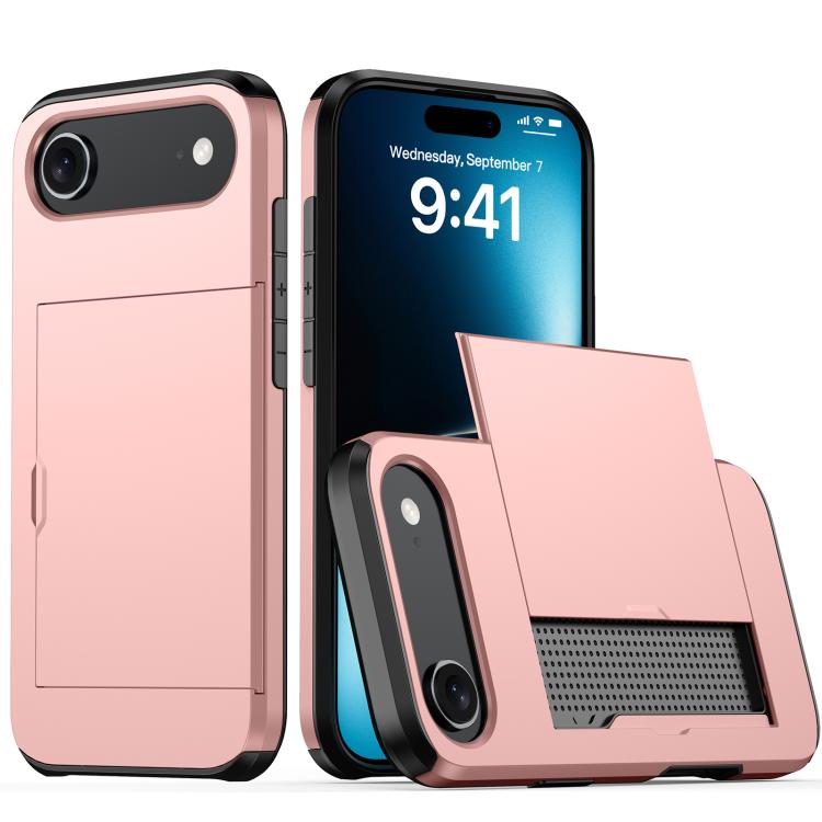 For iPhone Air Shockproof Armor Phone Case with Card Slot(Rose Gold)