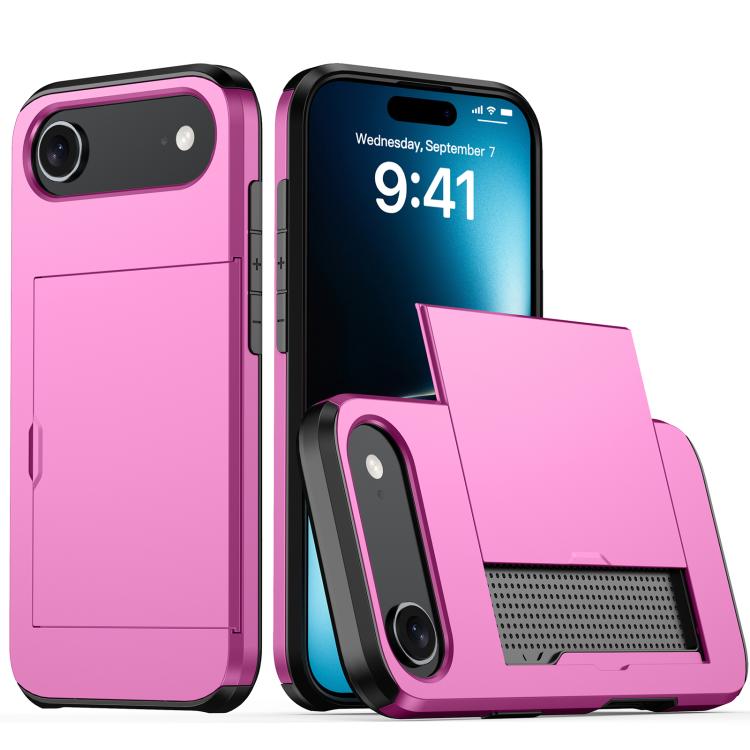 For iPhone Air Shockproof Armor Phone Case with Card Slot(Rose Red)