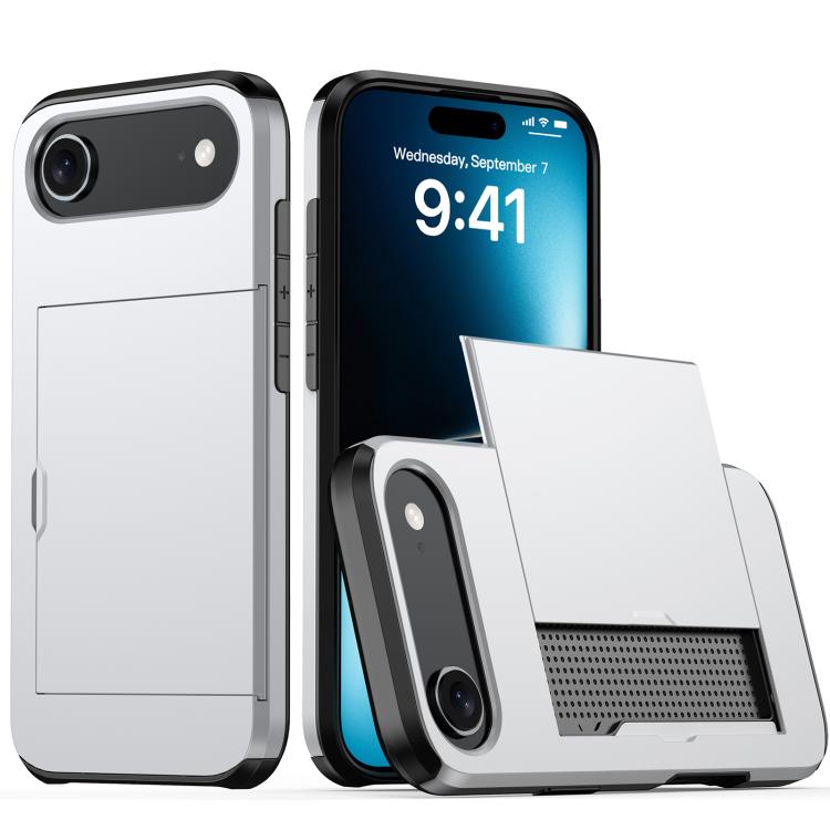 For iPhone Air Shockproof Armor Phone Case with Card Slot(Silver)