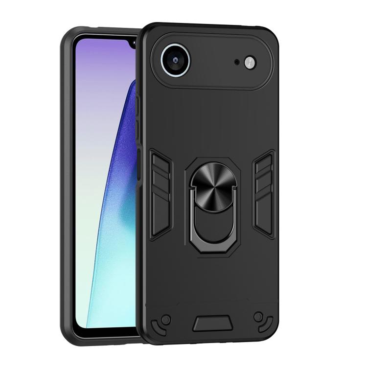 For iPhone Air Shockproof Metal Ring Holder Phone Case(Black)