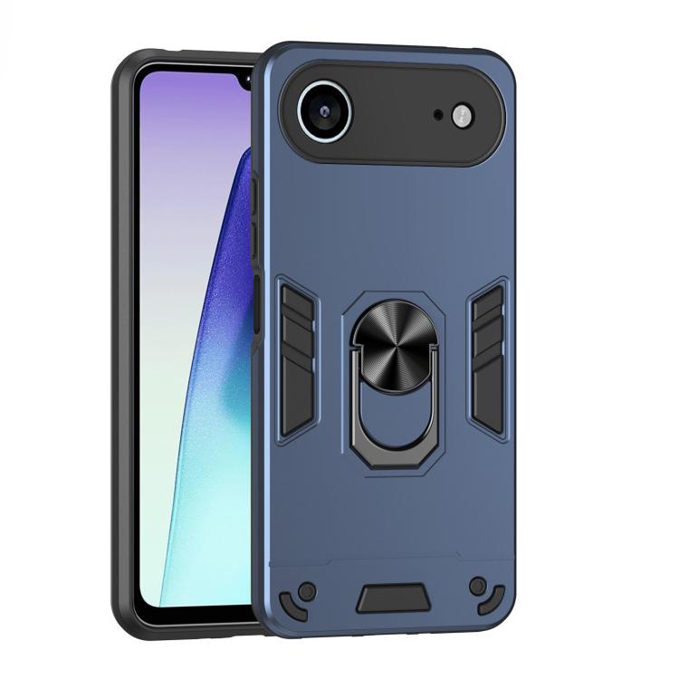 For iPhone Air Shockproof Metal Ring Holder Phone Case(Blue)