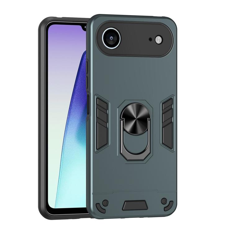 For iPhone Air Shockproof Metal Ring Holder Phone Case(Green)