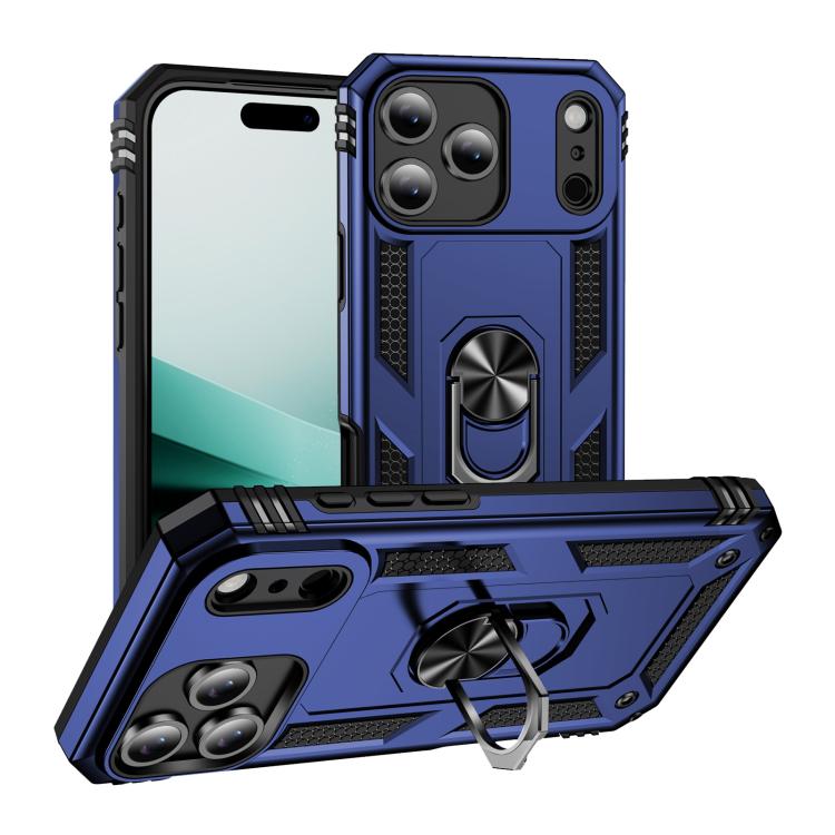 For iPhone Air Shockproof TPU Hybrid PC Phone Case with Holder(Blue)