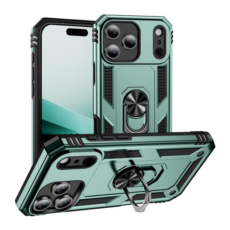 For iPhone Air Shockproof TPU Hybrid PC Phone Case with Holder(Dark Green)