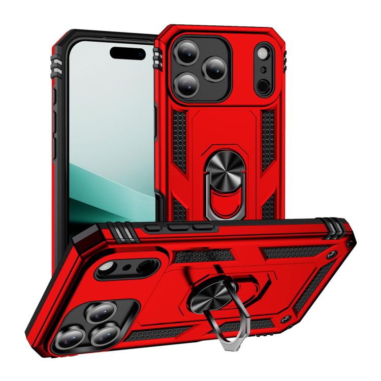 For iPhone Air Shockproof TPU Hybrid PC Phone Case with Holder(Red)