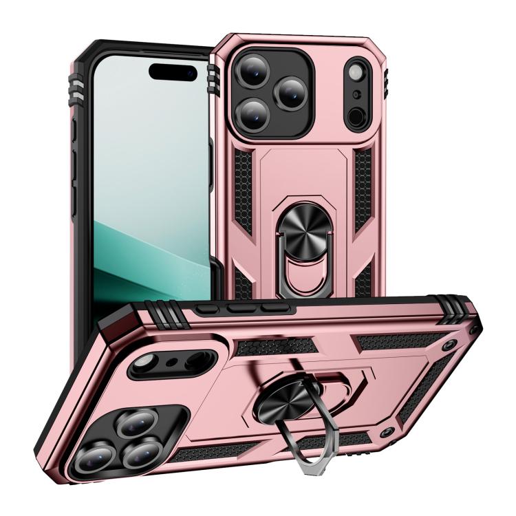 For iPhone Air Shockproof TPU Hybrid PC Phone Case with Holder(Rose Gold)