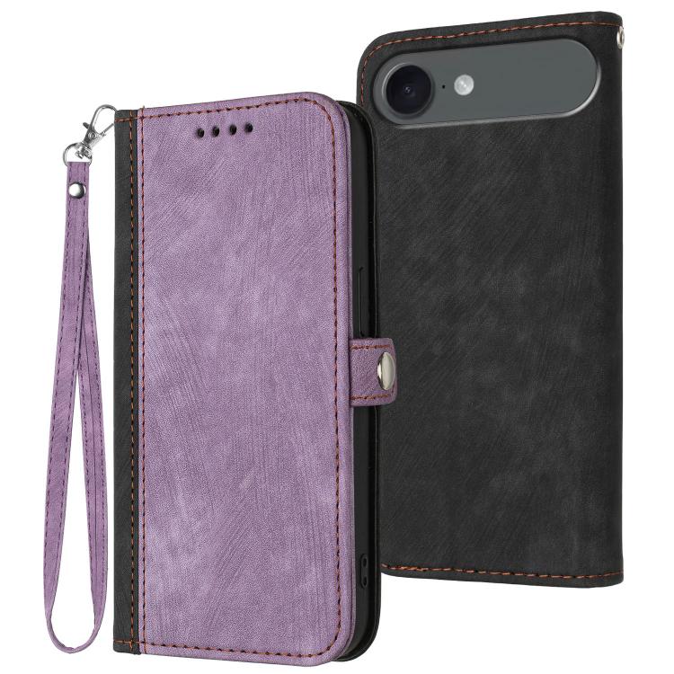 For iPhone Air Side Buckle Double Fold Hand Strap Leather Phone Case(Purple)