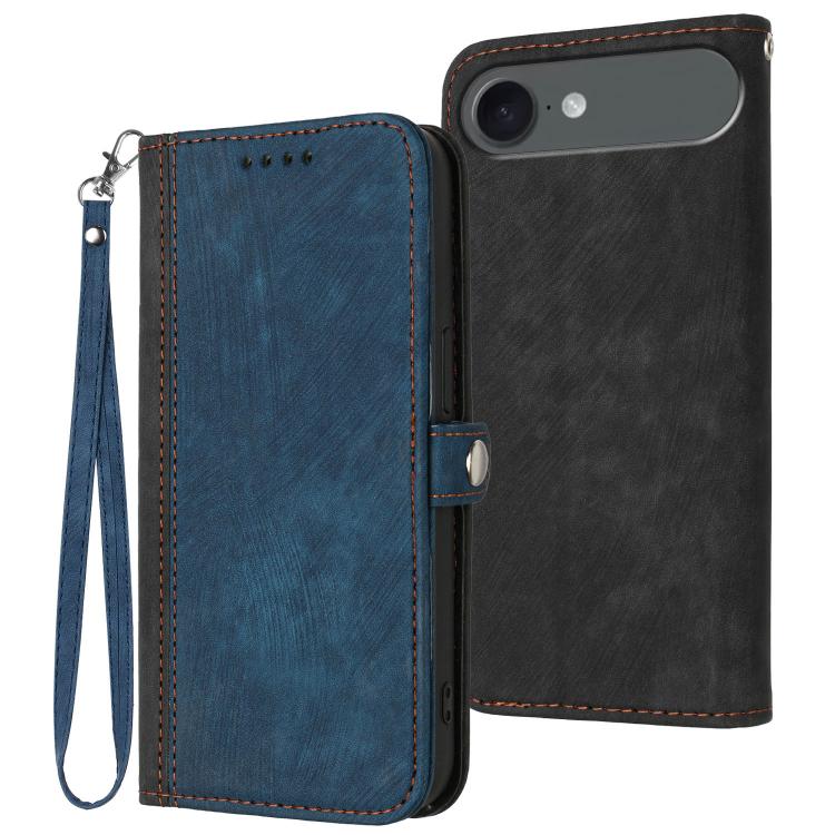 For iPhone Air Side Buckle Double Fold Hand Strap Leather Phone Case(Royal)