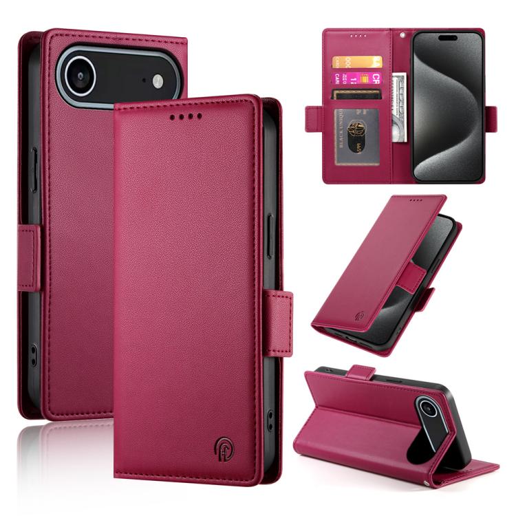 For iPhone Air Side Buckle Magnetic Frosted Leather Phone Case(Wine Red)